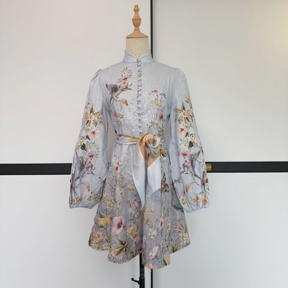 NWOT ！Zimmermann Linen Rebellion Floral Mini Dress- Size 0/US4 - Picture 3 of 10